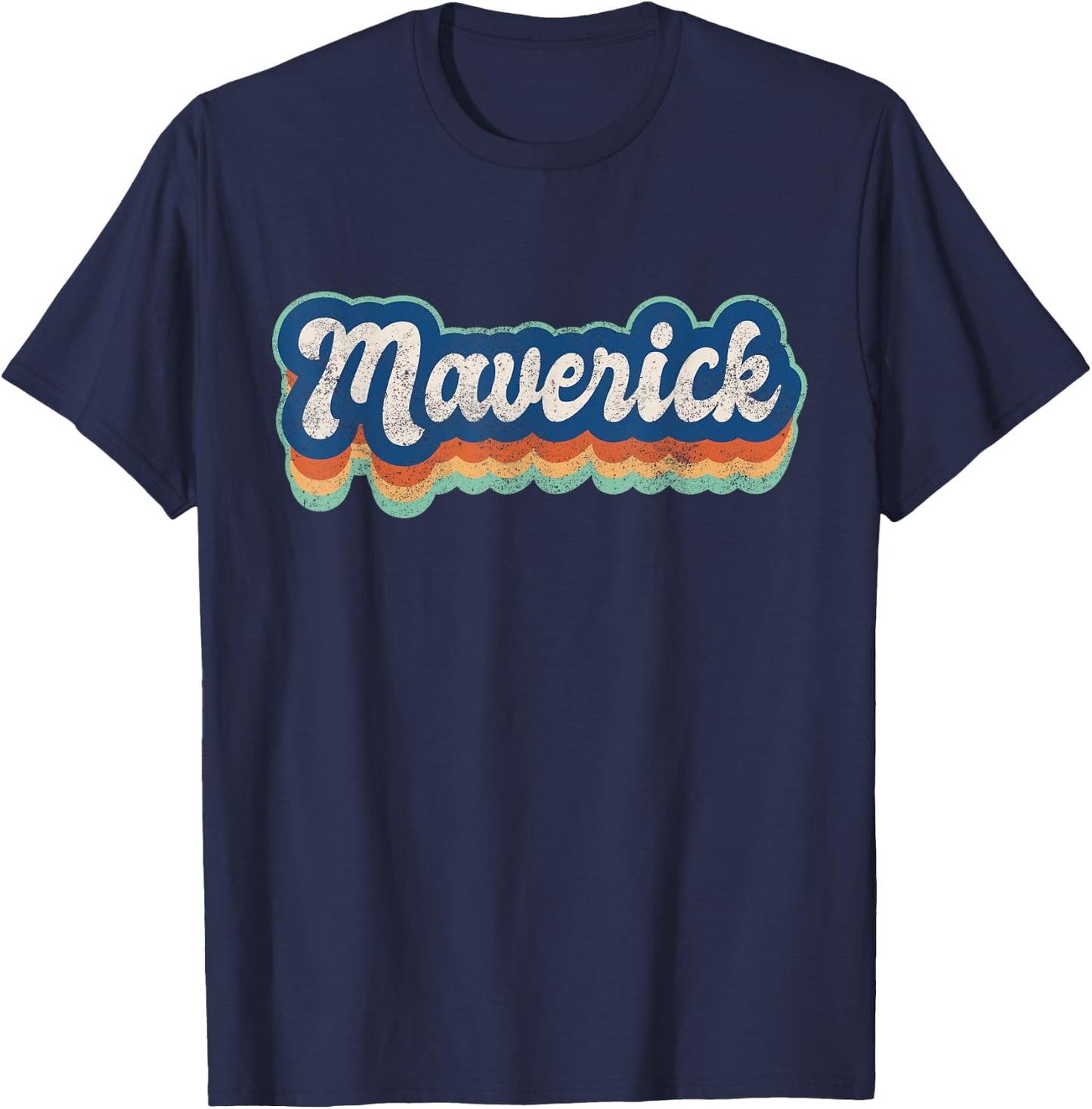 Maverick First Name Boy Vintage Style 70s 80s Personalized T-Shirt - T-Shirt | Navy