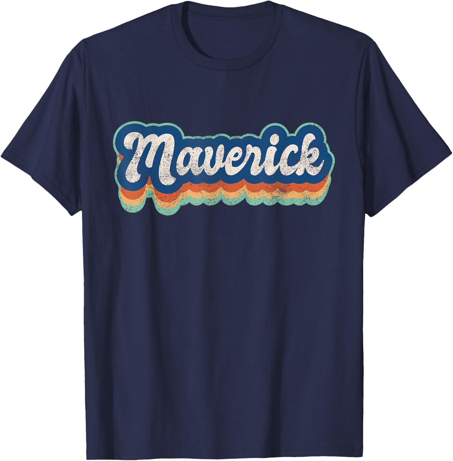 Maverick First Name Boy Vintage Style 70s 80s Personalized T-Shirt - T-Shirt | Navy