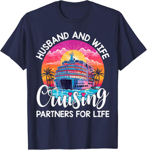 Husband Wife Cruising 2024 Cruise Vacation Couples Trip T-Shirt - T-Shirt | Navy