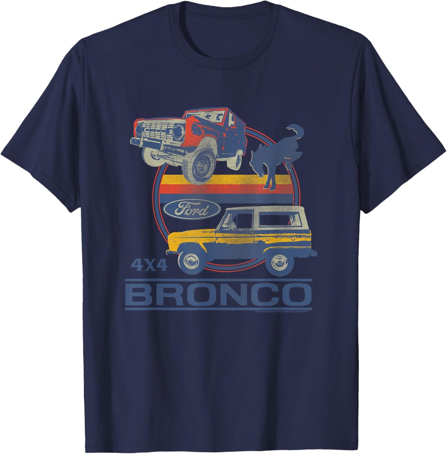 Ford - Bronco 4x4 Retro Circle With Pony Logo T-Shirt - T-Shirt | Navy