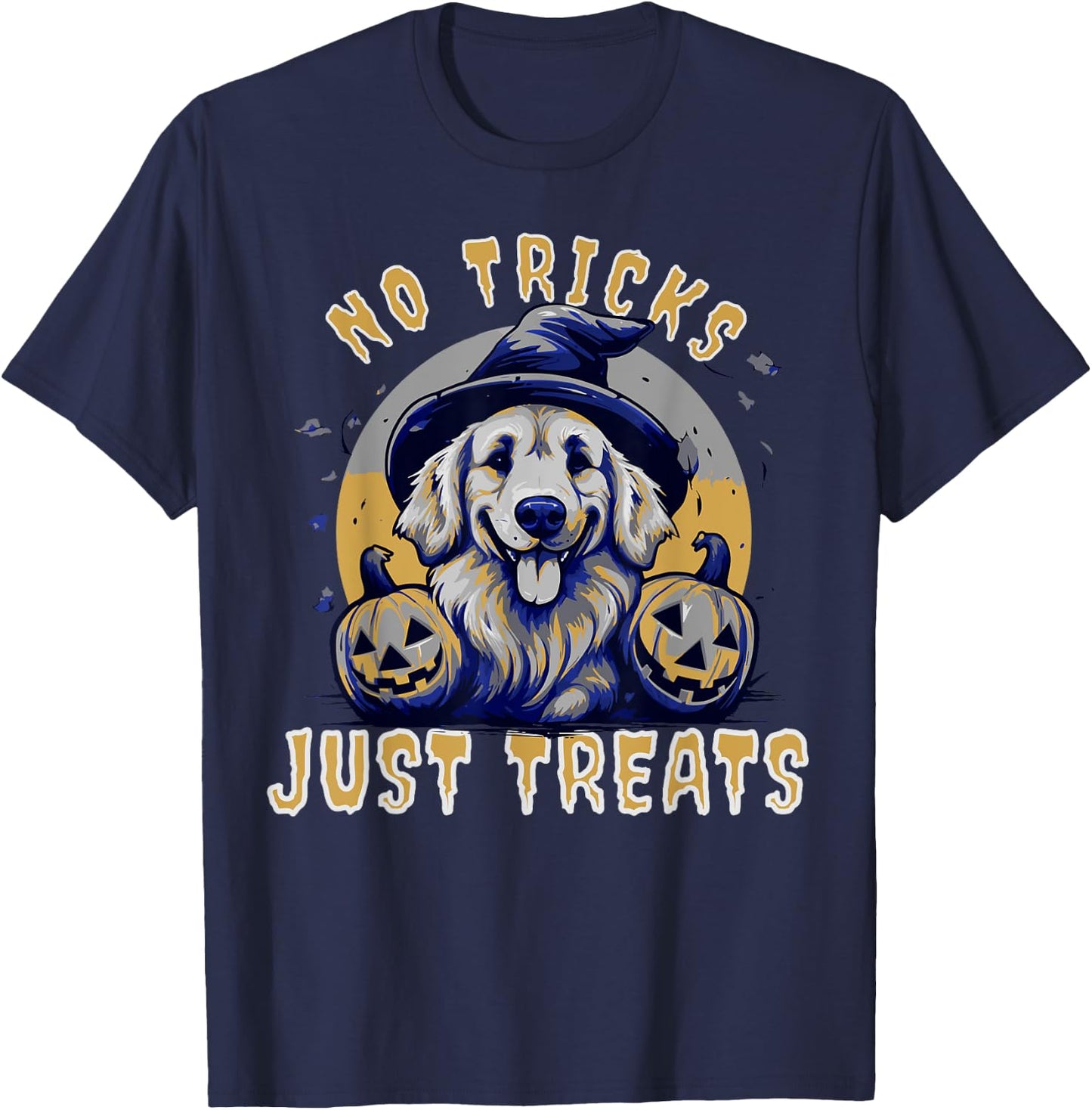 Golden Retriever Halloween No Tricks Just Treats T-Shirt - T-Shirt | Navy