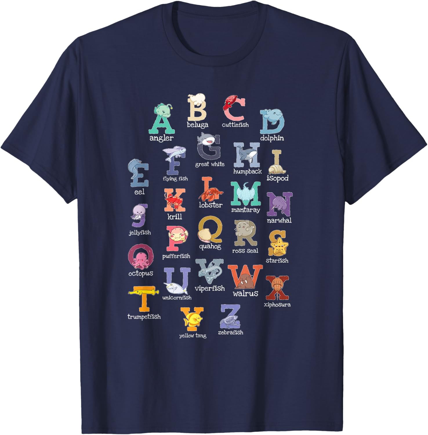 Alphabet Kids Letters Ocean Animals Lover T-Shirt - T-Shirt | Navy
