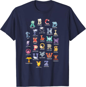 Alphabet Kids Letters Ocean Animals Lover T-Shirt - T-Shirt | Navy