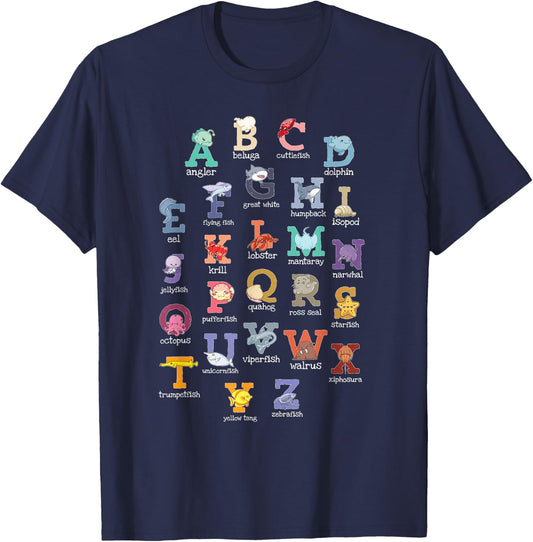 Alphabet Kids Letters Ocean Animals Lover T-Shirt - T-Shirt | Navy