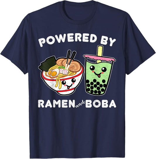 Powered By Ramen and Boba Tea Bubble Tea Cute Kawaii Anime 3 T-Shirt - T-Shirt | Navy