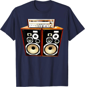 Vintage Stereo Receiver and Speakers, Audiophile, High Fi T-Shirt - T-Shirt | Navy