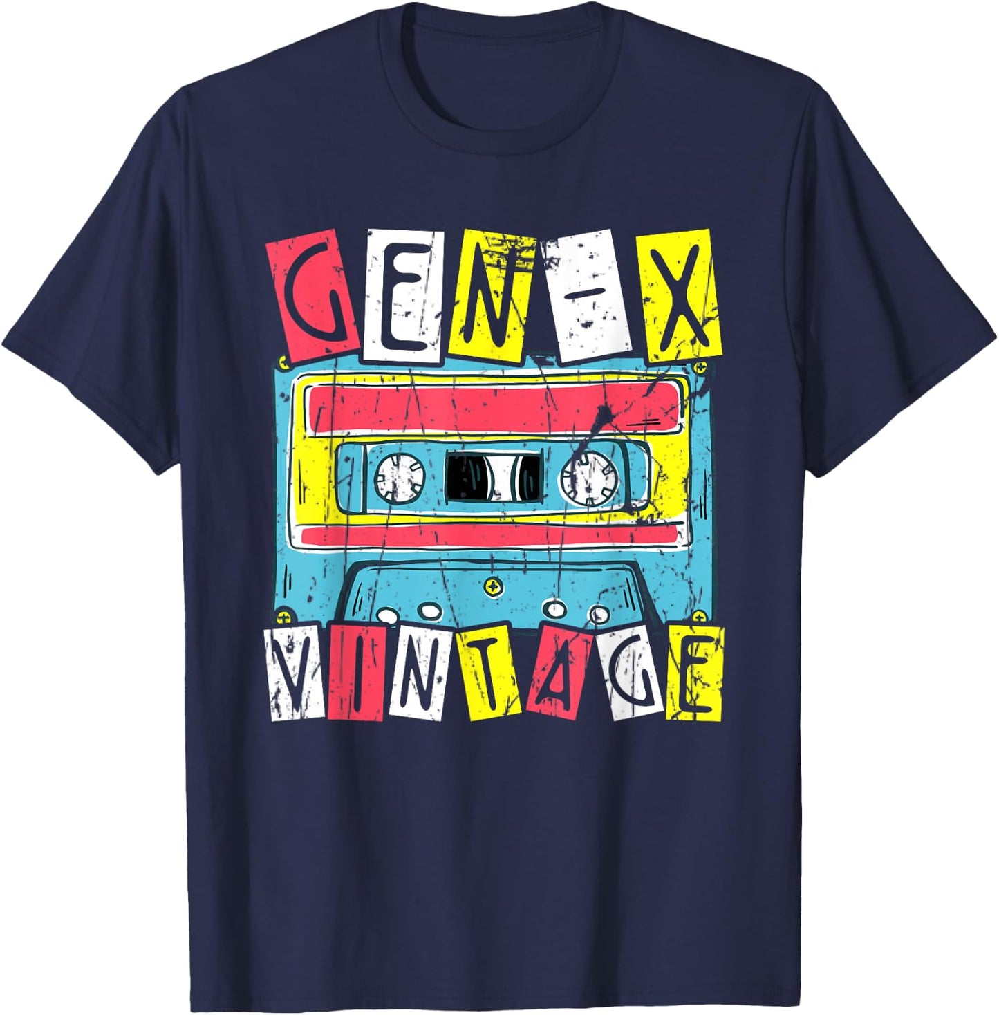 Gen-X Vintage Cassette T-Shirt - T-Shirt | Navy