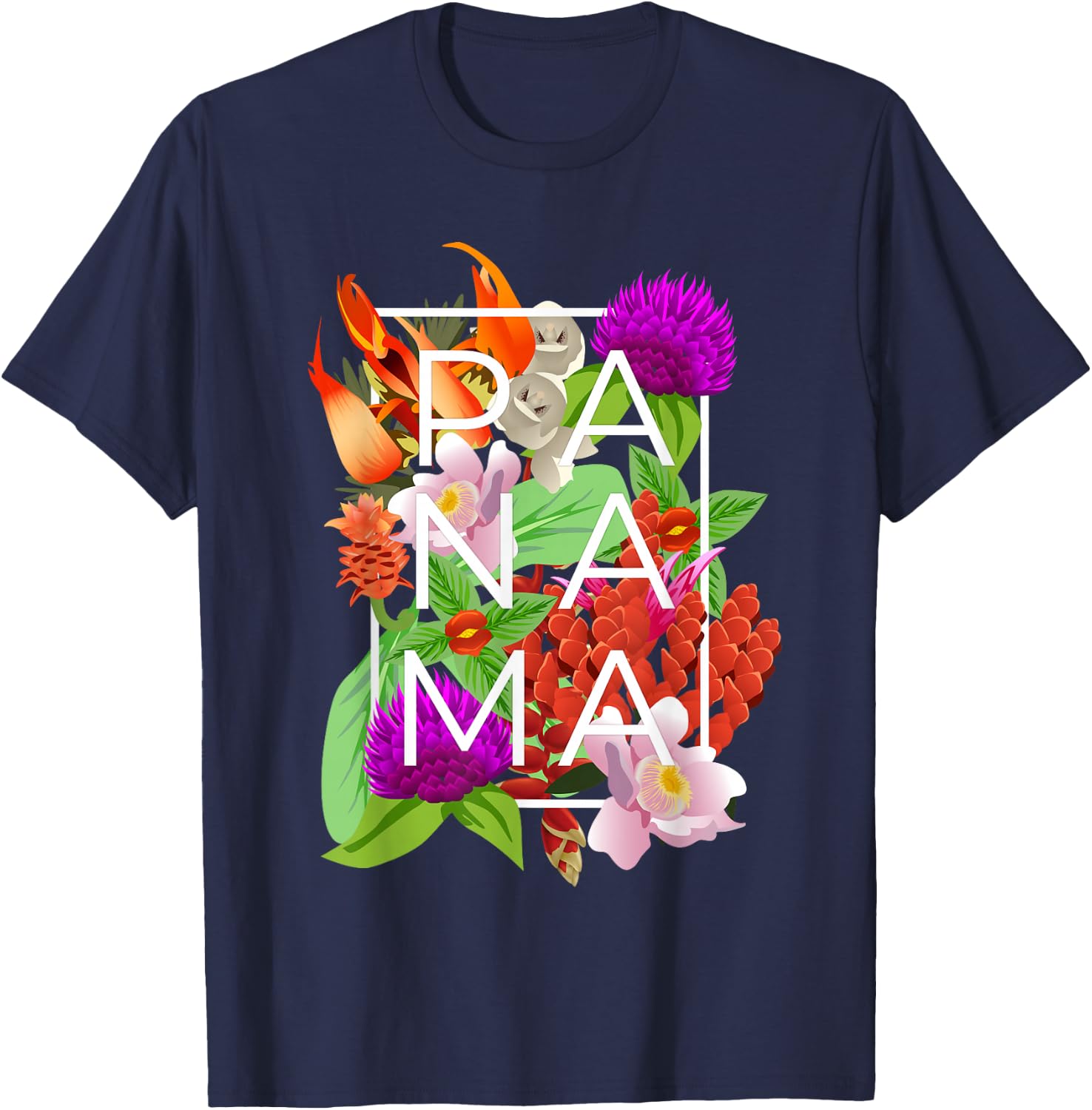 Flowers of Panama Word Art - Panamanian Pride T-Shirt - T-Shirt | Navy