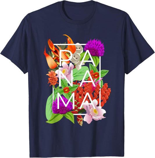 Flowers of Panama Word Art - Panamanian Pride T-Shirt - T-Shirt | Navy