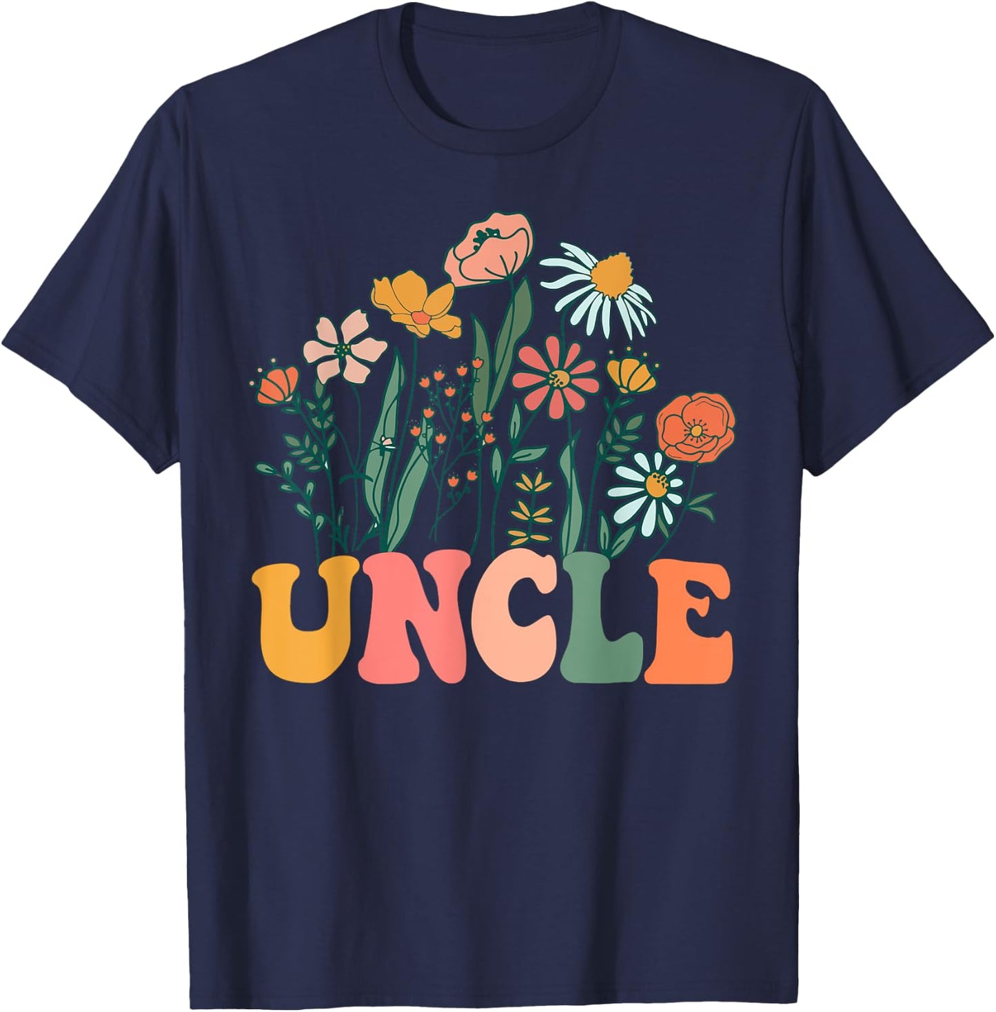 New UNCLE Wildflower First Birthday & Baby Shower T-Shirt - T-Shirt | Navy