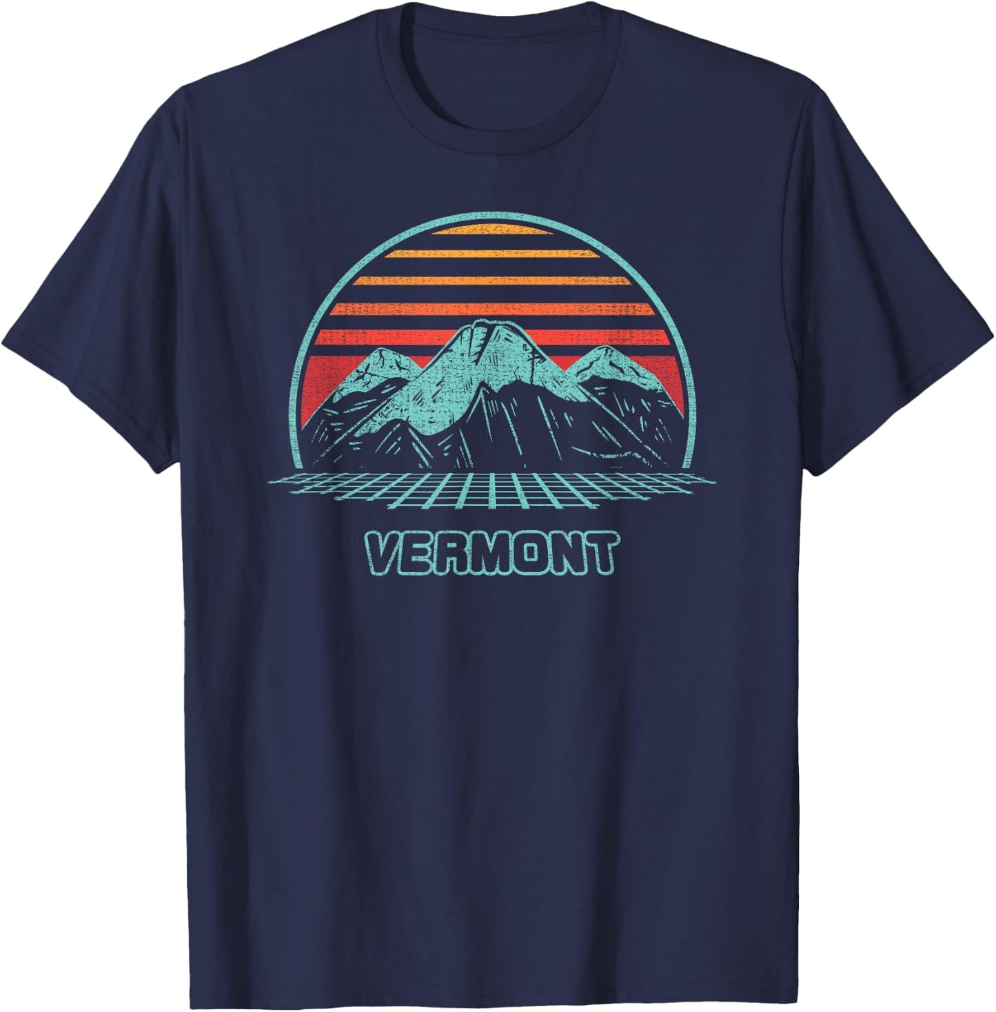 Vermont Retro Mountain Hiking 80s Style T-Shirt - T-Shirt | Navy