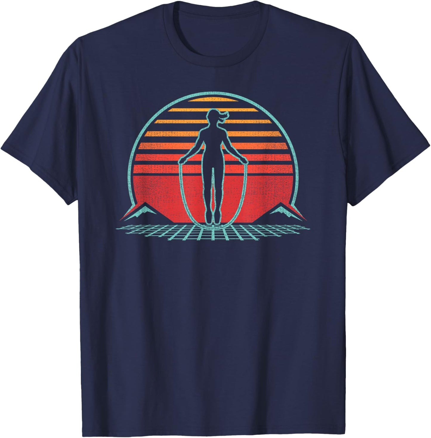 Jump Rope Skipping Retro 80s Style T-Shirt - T-Shirt | Navy
