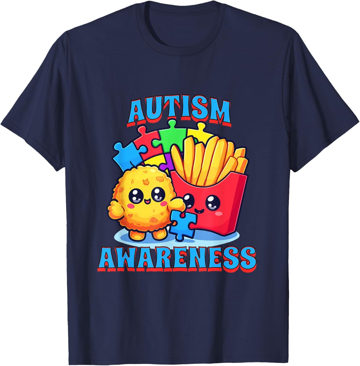 Chicken Nugget and French Fries Autism Awareness T-Shirt - T-Shirt | Navy