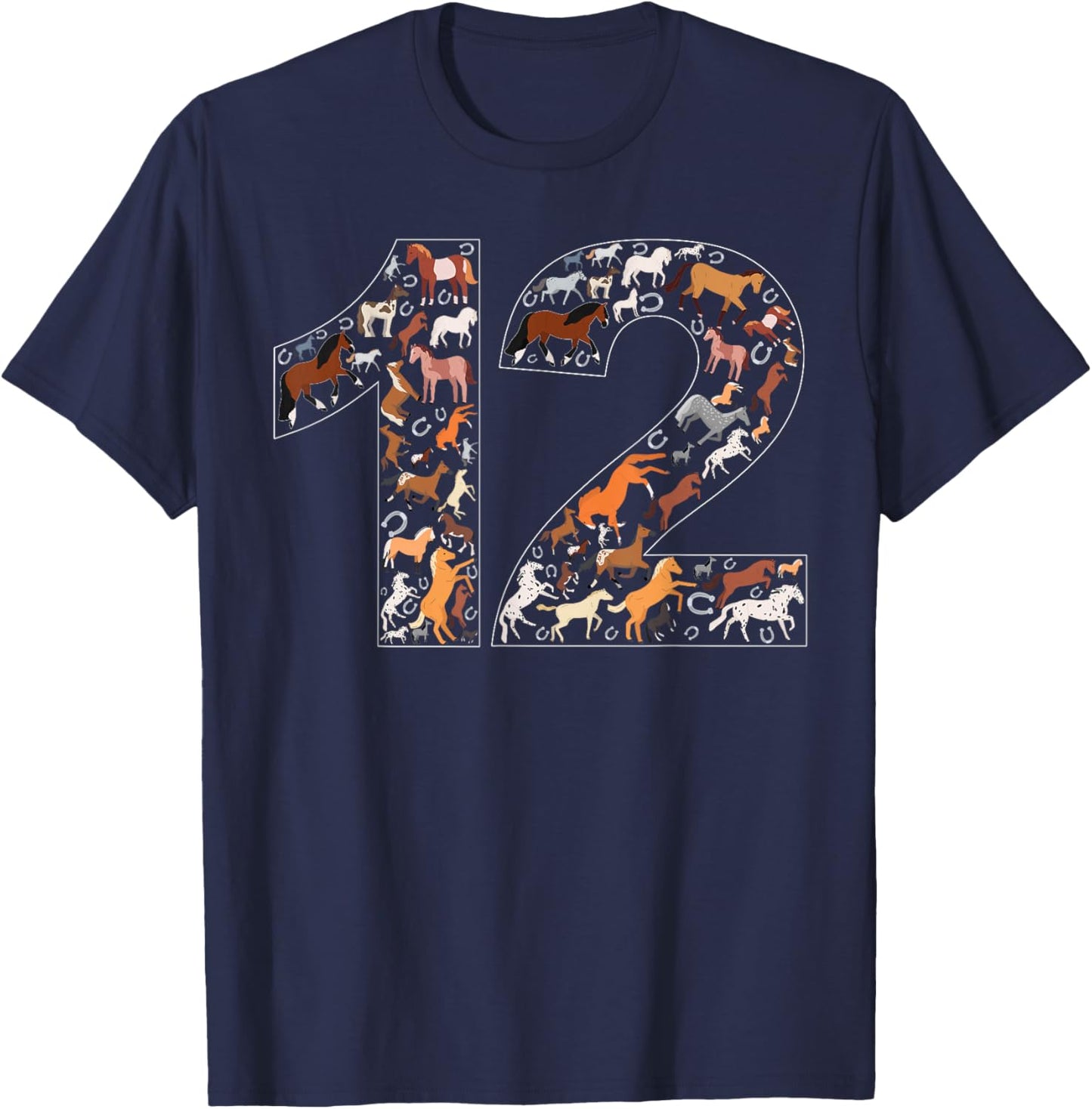 12th Birthday Horse Lover Theme 12 Year Old Party T-Shirt - T-Shirt | Navy
