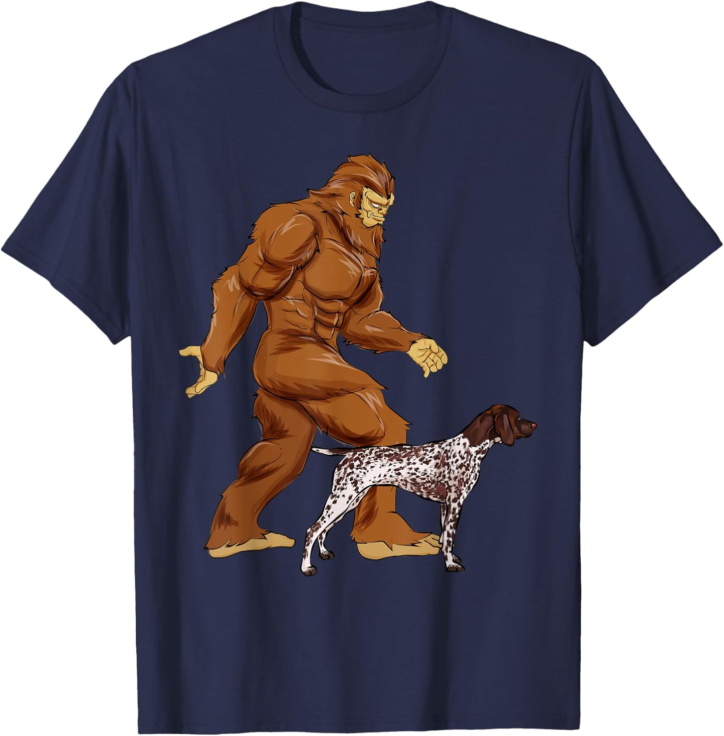 Funny Bigfoot Walking German Shorthaired Pointer Sasquatch T-Shirt - T-Shirt | Navy