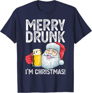 Merry Drunk I'm Christmas Drunk Santa Claus Funny Xmas T-Shirt - T-Shirt | Navy