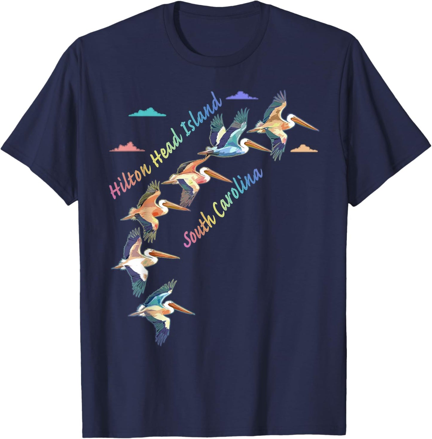 Hilton Head Island South Carolina Colorful Tie-Dye Pelican T-Shirt - T-Shirt | Navy