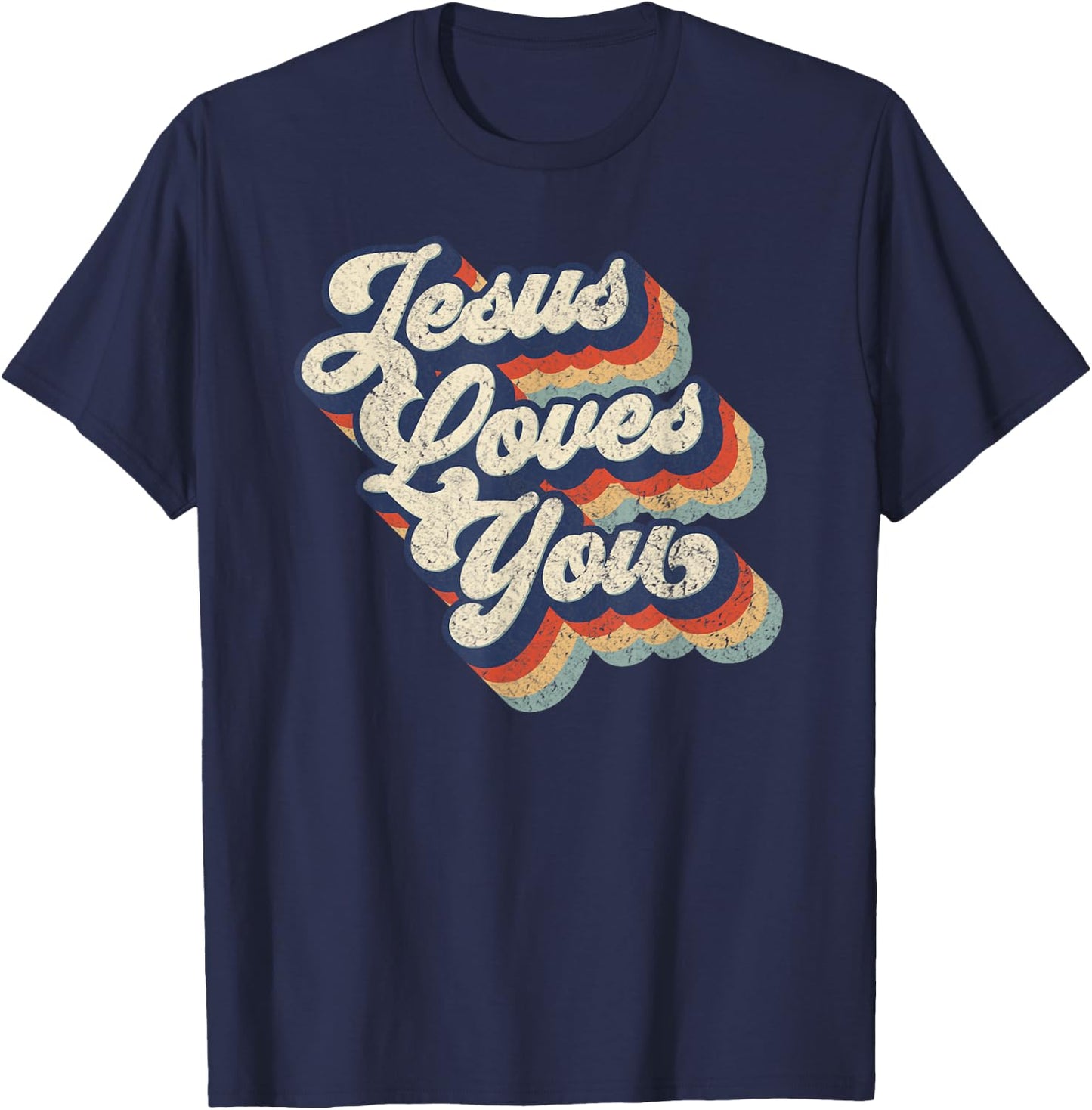Jesus Loves You Retro Vintage Style Graphic Design T-Shirt - T-Shirt | Navy