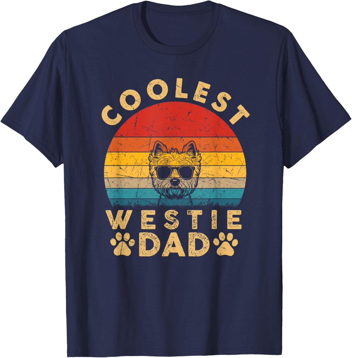 Coolest Westie Dad Vintage Dog Gifts Westie Dog Dad T-Shirt - T-Shirt | Navy