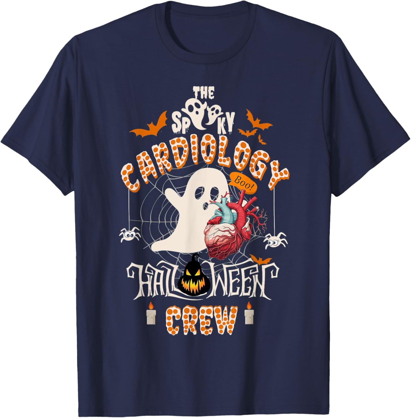 Cardiology Nurse, The Spooky Cardiology Boo Halloween Crew T-Shirt - T-Shirt | Navy