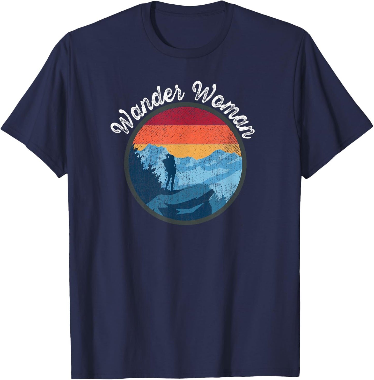 Wander Woman Retro Sunset - Climbing Hiking Outdoor Funny T-Shirt - T-Shirt | Navy