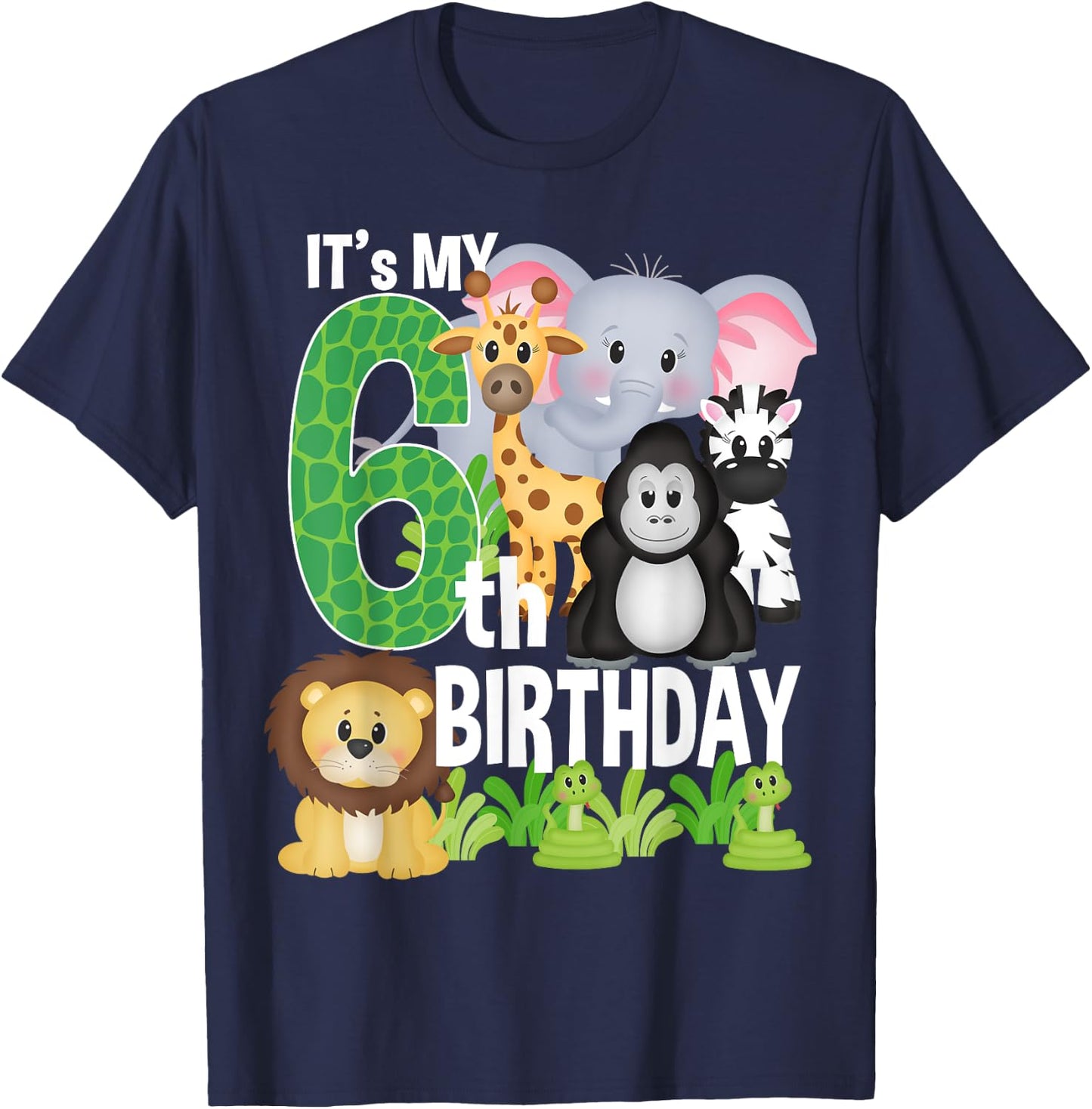 It's My 6th Birthday Party Jungle Safari Zoo Theme Bday T-Shirt - T-Shirt | Navy