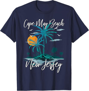 Family Vacation Retro Sunset New Jersey Cape May Beach Women Kids T-Shirt - T-Shirt | Navy