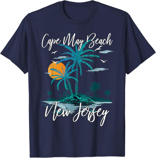 Family Vacation Retro Sunset New Jersey Cape May Beach Women Kids T-Shirt - T-Shirt | Navy
