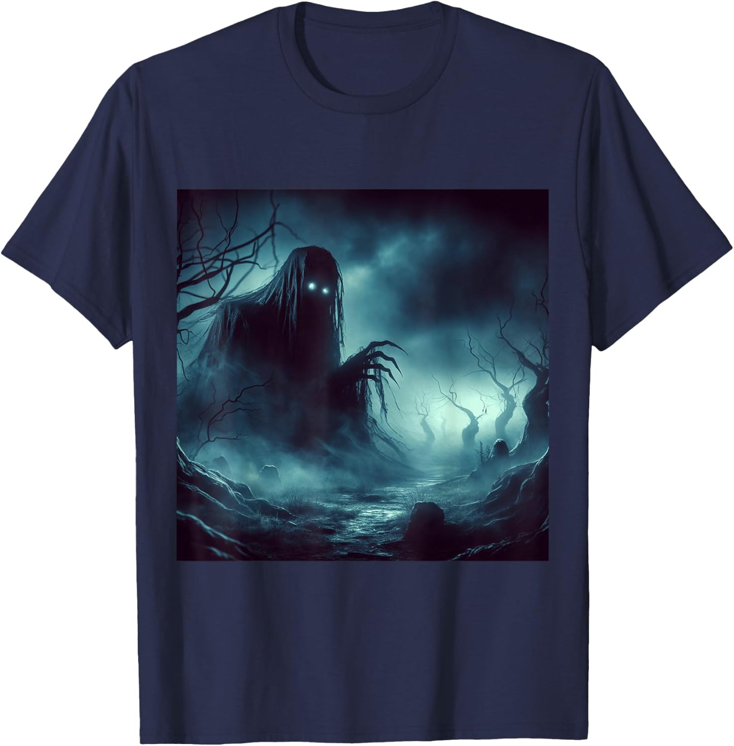 Haunted Cemetery Undead Monster and Halloween Scary Graphic T-Shirt - T-Shirt | Navy