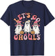 Women Let's Go Ghouls Halloween Ghost Costume Retro Groovy T-Shirt - T-Shirt | Navy