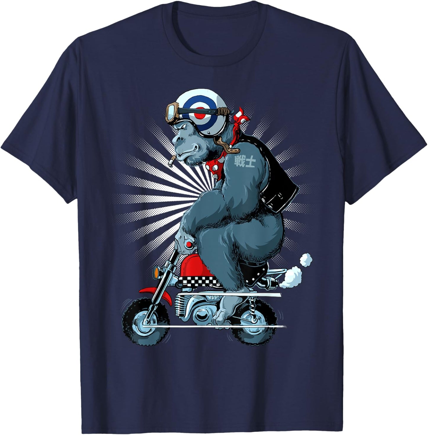 Monkey Bike Gorilla Cartoon Motorbike Design T-Shirt - T-Shirt | Navy