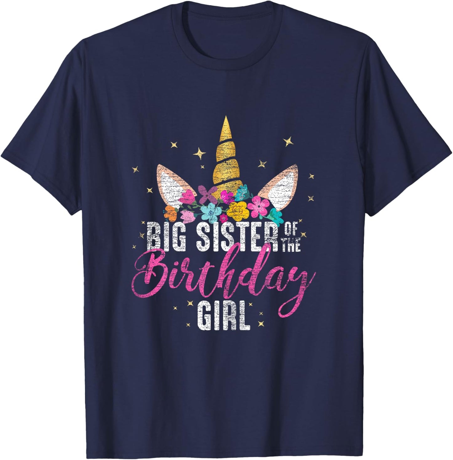 Big Sister Of The Birthday Girl Sister Gift Unicorn Birthday T-Shirt - T-Shirt | Navy