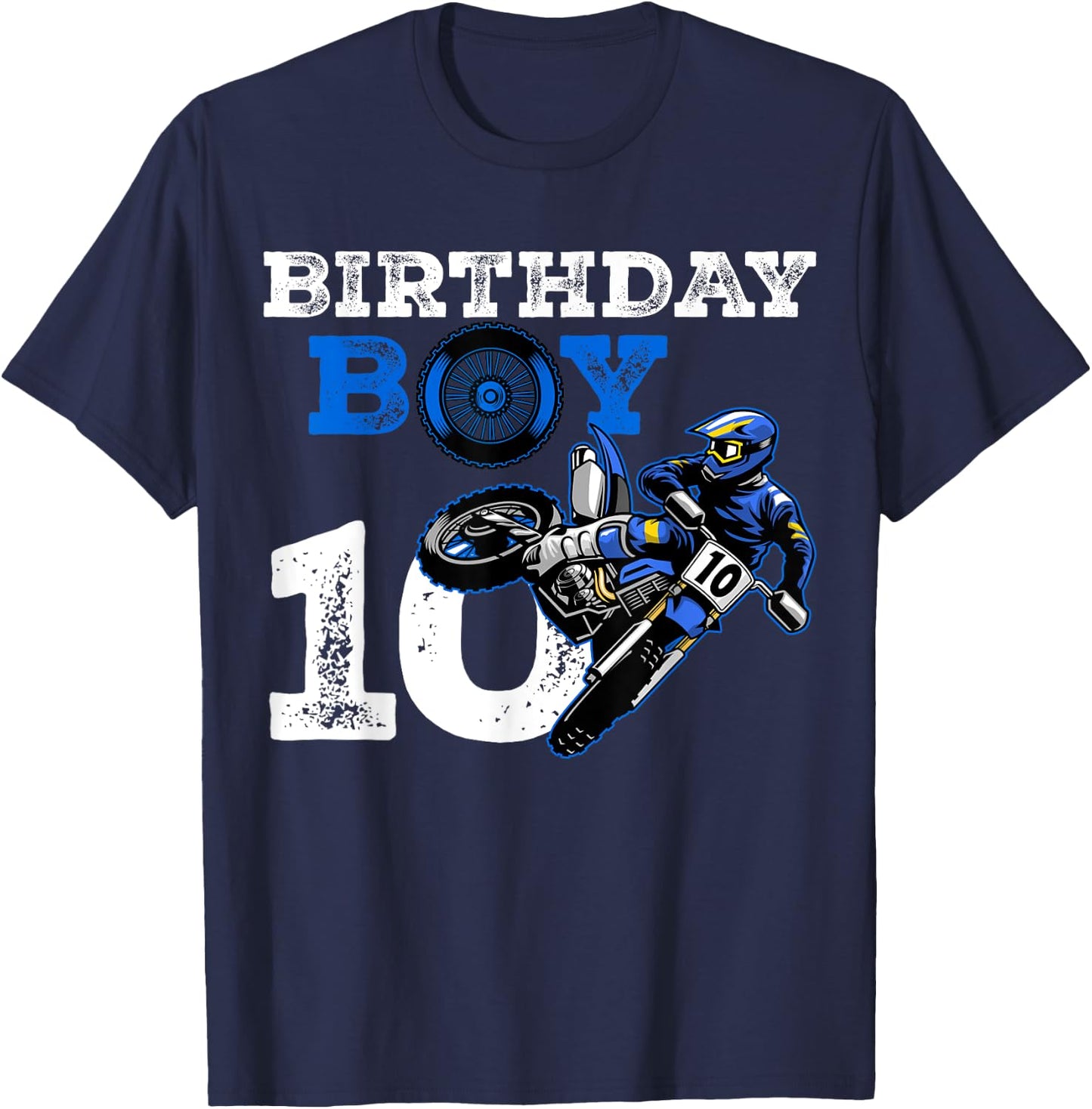 10th Birthday Motocross Mx Dirt Bike 10 Year Old Funny B-Day T-Shirt - T-Shirt | Navy