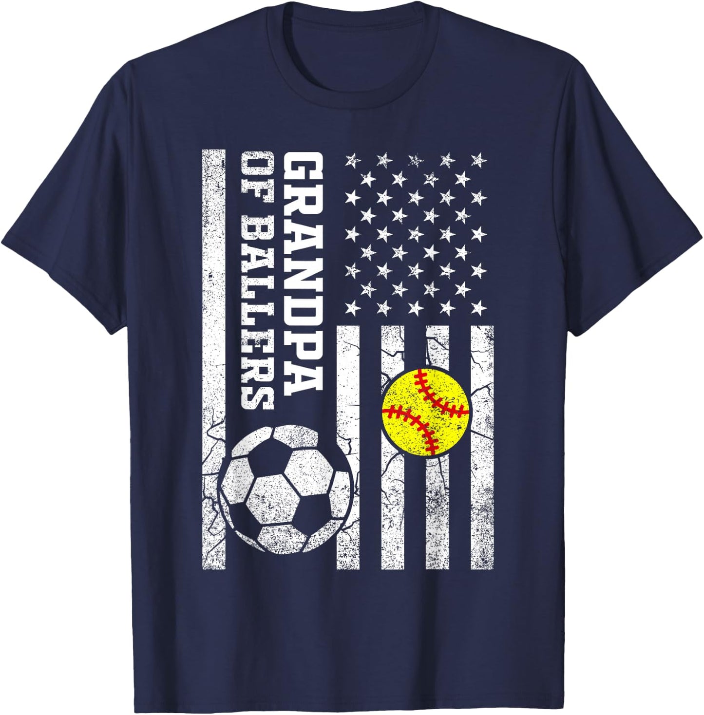 Grandpa of Ballers Baseball Soccer Softball Player Sports T-Shirt - T-Shirt | Navy