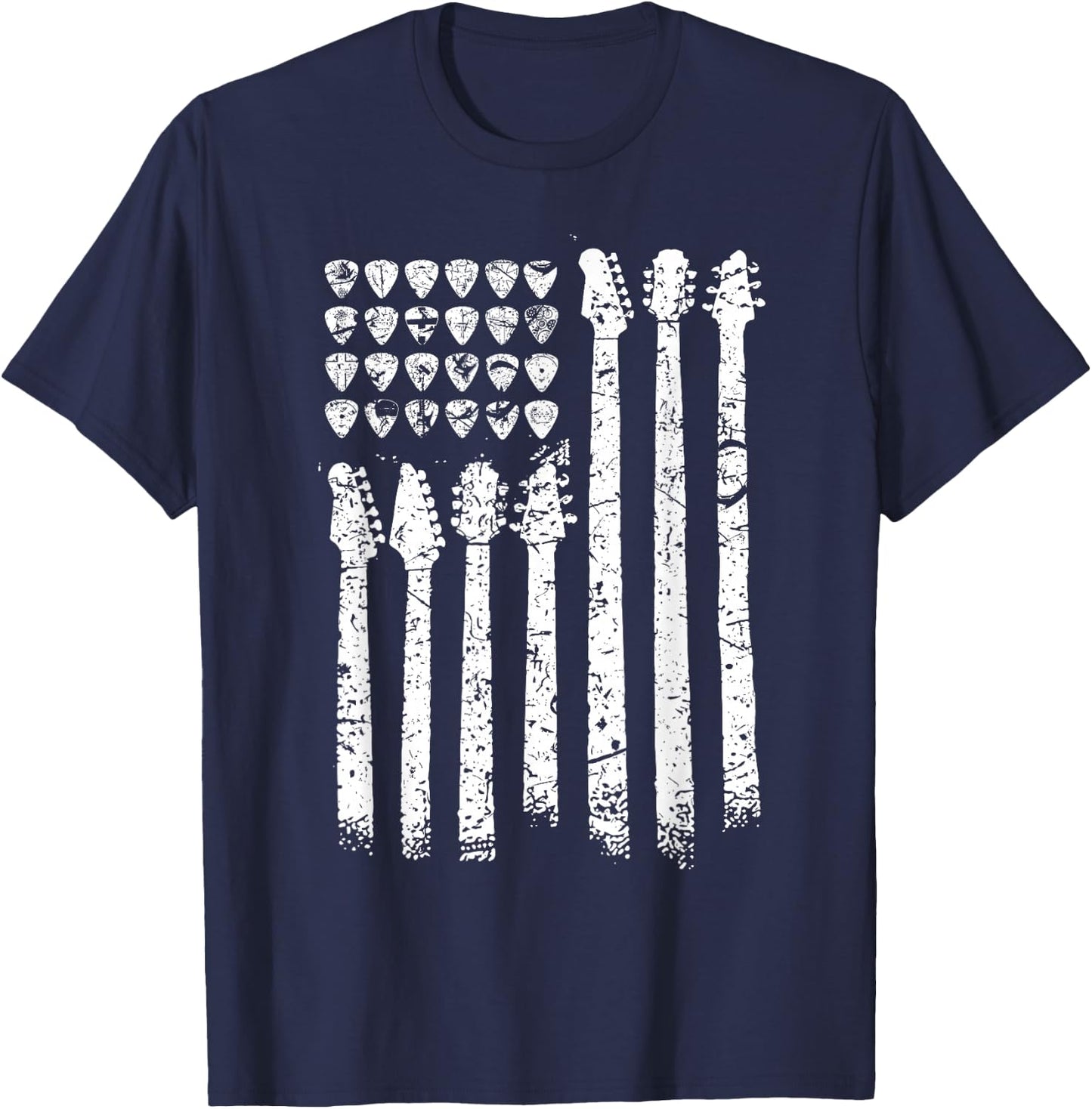 Patriotic American Flag Guitar Guitarist Gift Musician T-Shirt - T-Shirt | Navy
