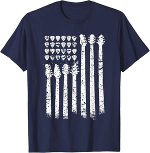 Patriotic American Flag Guitar Guitarist Gift Musician T-Shirt - T-Shirt | Navy