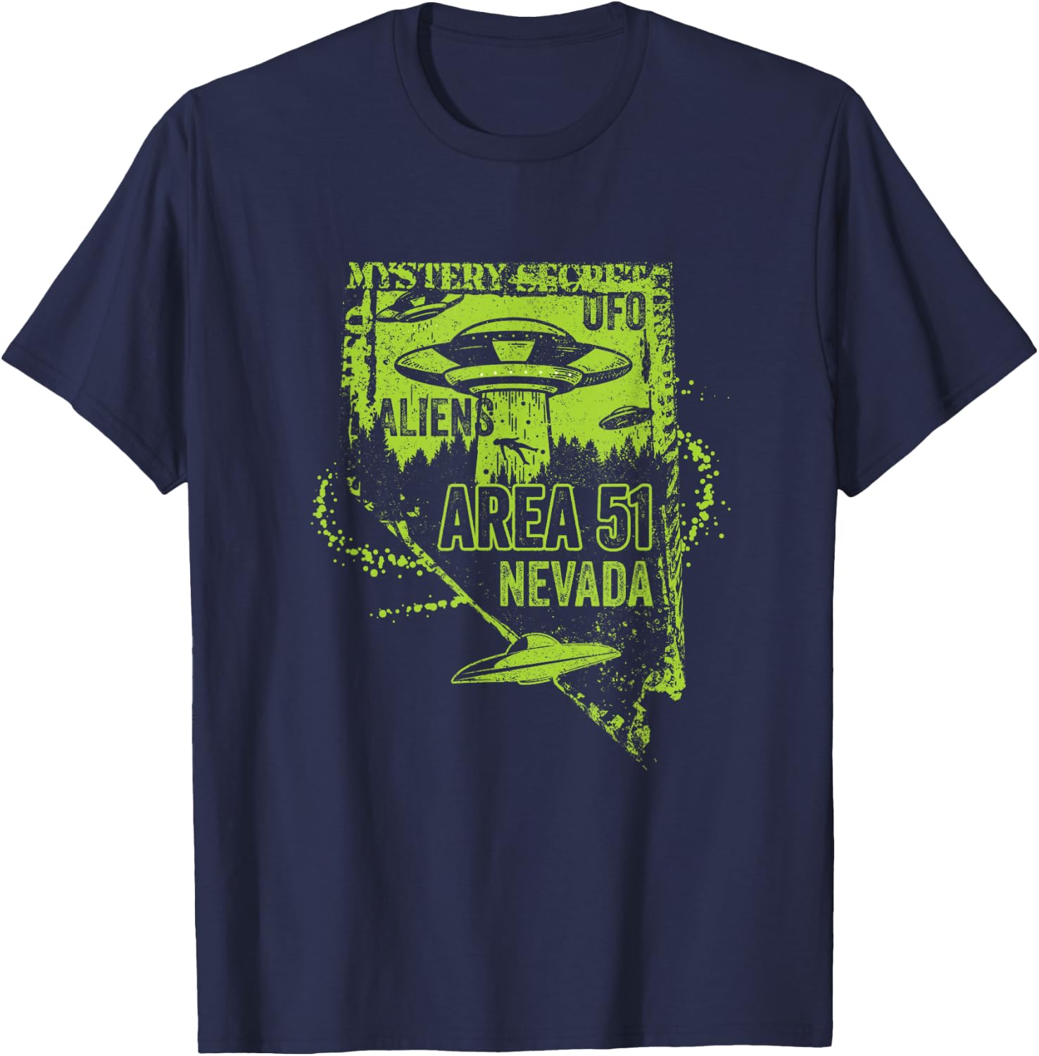 UFO Distressed Area 51 Alien Extraterrestrial Flying Saucer T-Shirt - T-Shirt | Navy