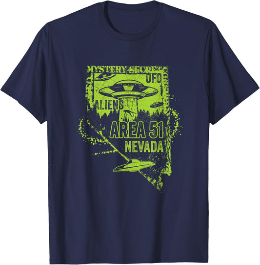 UFO Distressed Area 51 Alien Extraterrestrial Flying Saucer T-Shirt - T-Shirt | Navy