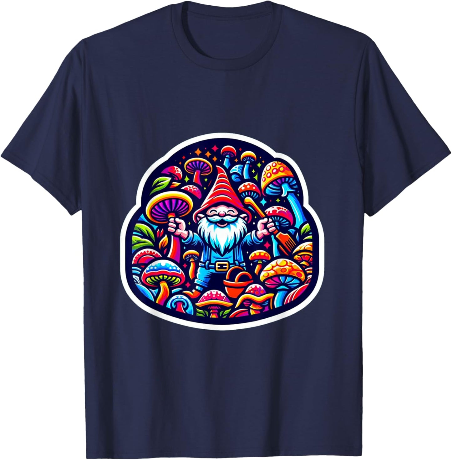 Trippy Gnome Mushroom Garden EDM Festival Rave Essential T-Shirt - T-Shirt | Navy