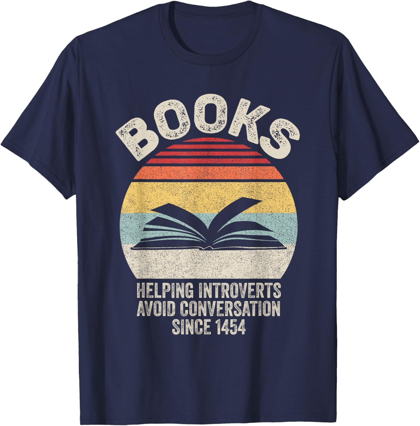 Catch Some Rays Retro Book Helping Introverts Avoid Conversation Since 1454 Women's Black Short Sleeve Classic Fit T-Shirt - T-Shirt | Navy