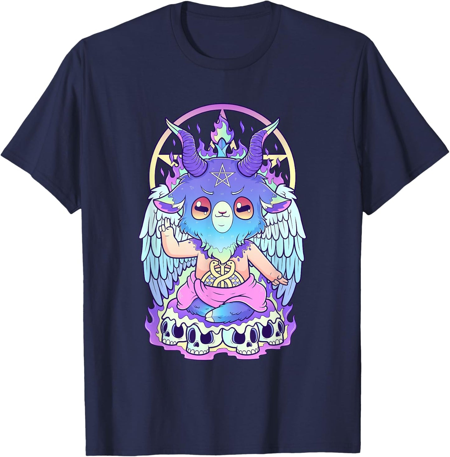 Kawaii Pastel Goth Cute and Scary Baphomet Occult T-Shirt - T-Shirt | Navy