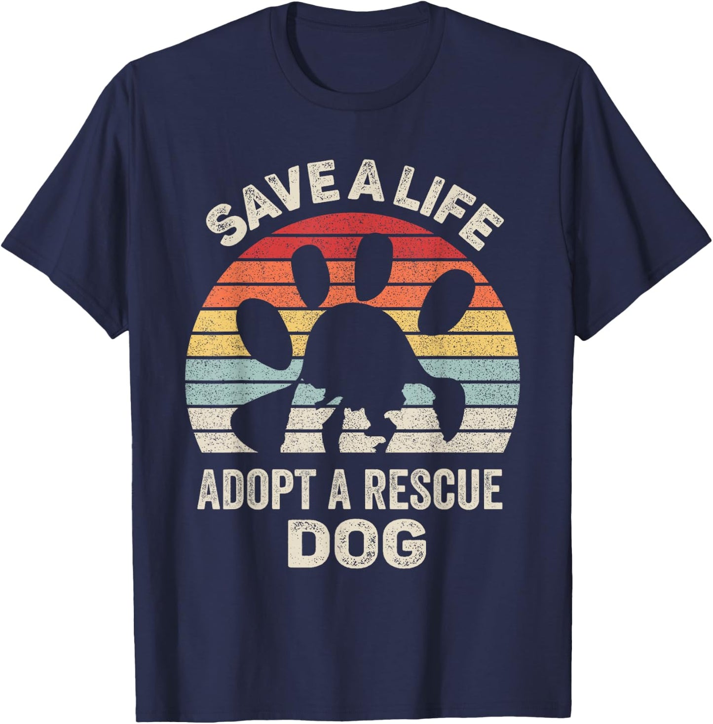Vintage Retro Save A Life Adopt A Rescue Dog T-Shirt - T-Shirt | Navy
