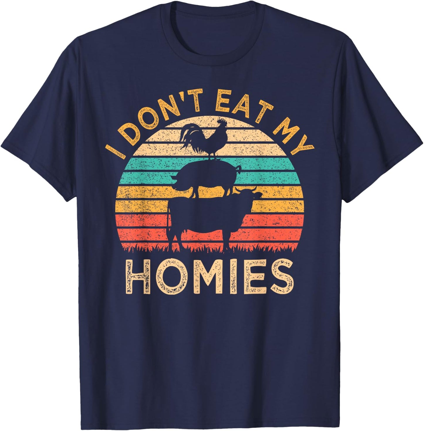 Vegetarian I Don't Eat My Homies Funny Vegan Retro T-Shirt - T-Shirt | Navy