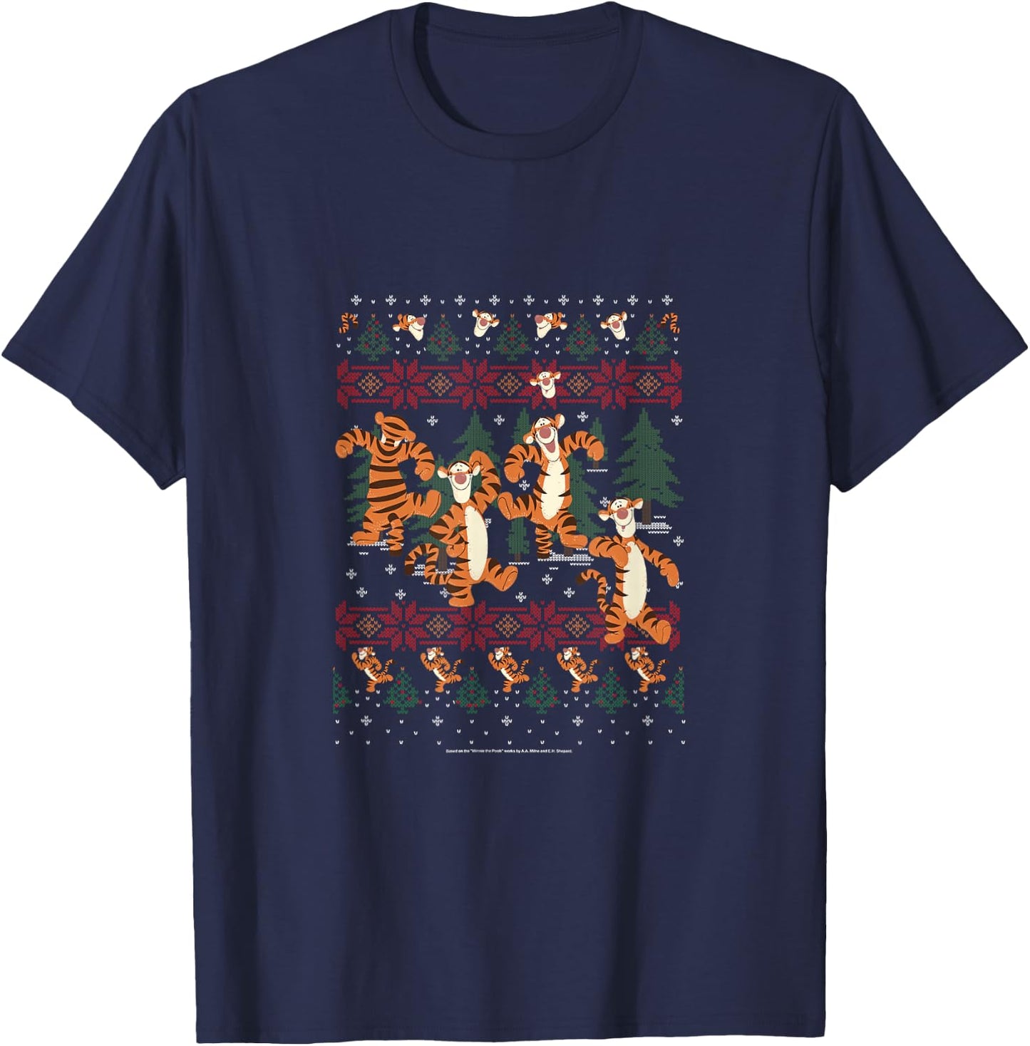 Disney Christmas Winnie The Pooh Tigger Ugly Sweater T-Shirt - T-Shirt | Navy
