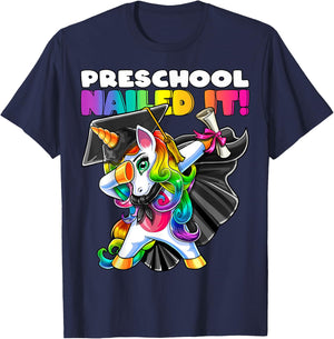 Dabbing Unicorn Preschool Graduation Cap Gown Gift Girls T-Shirt - T-Shirt | Navy