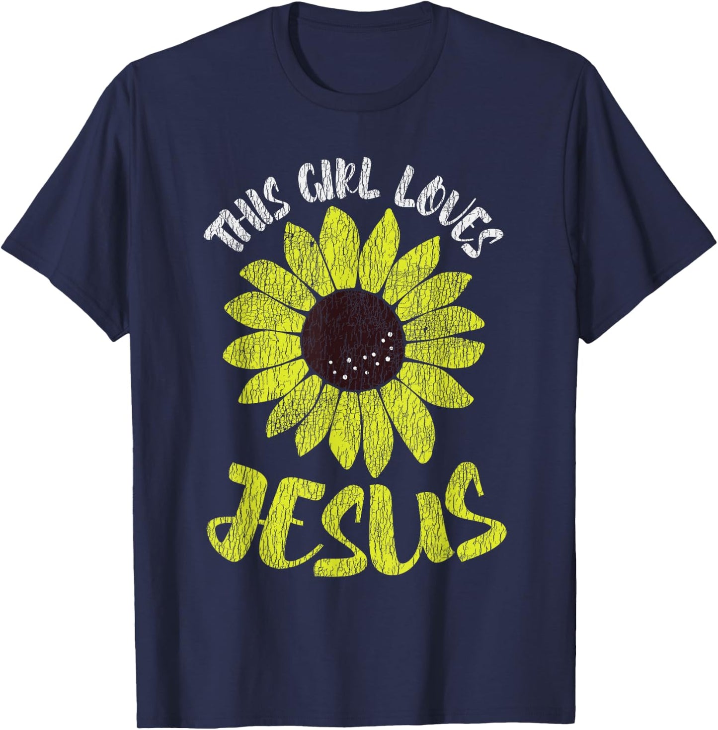 Vintage Sunflower This Girl Loves Jesus Women Christian T-Shirt - T-Shirt | Navy
