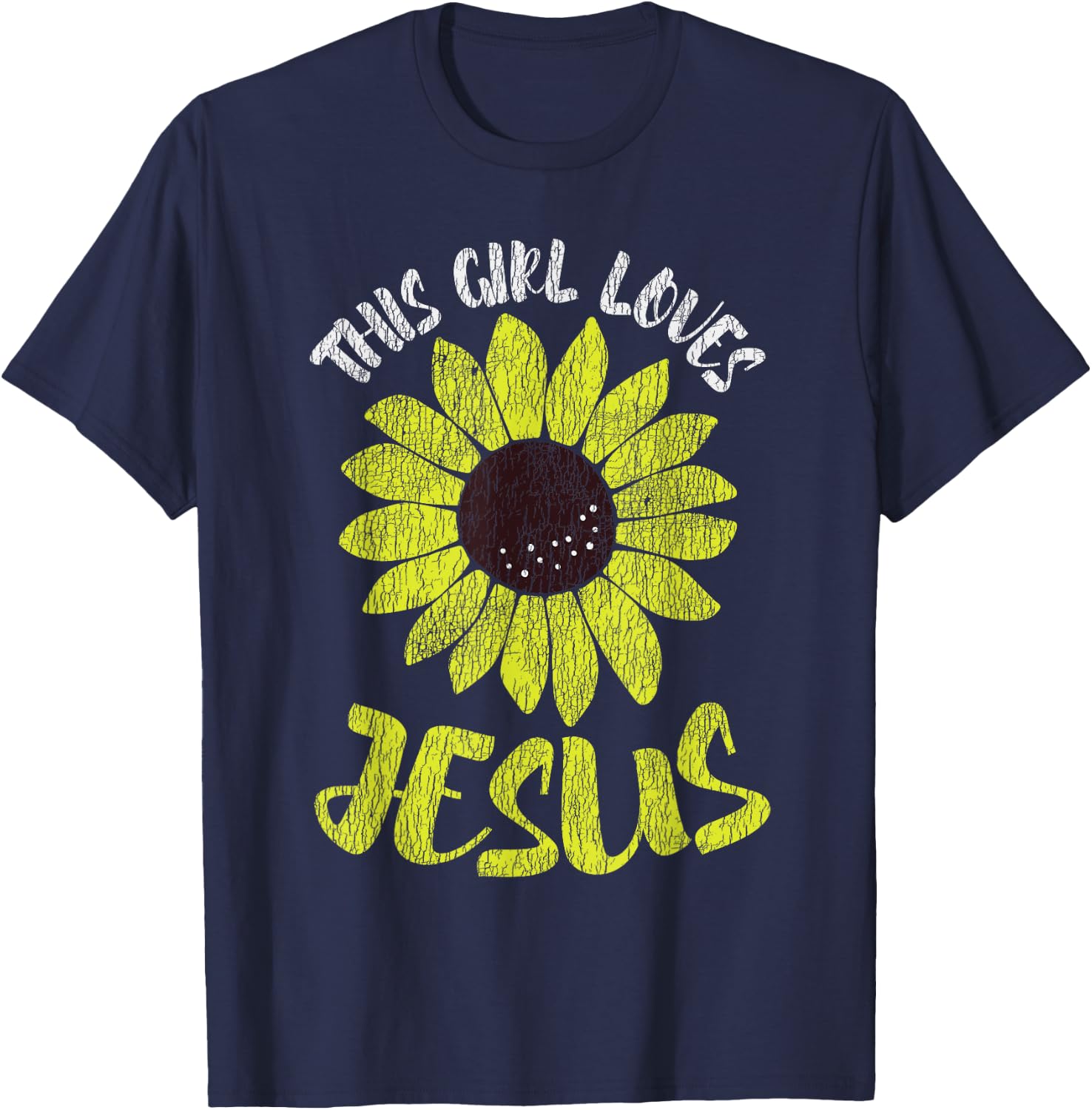 Vintage Sunflower This Girl Loves Jesus Women Christian T-Shirt - T-Shirt | Navy