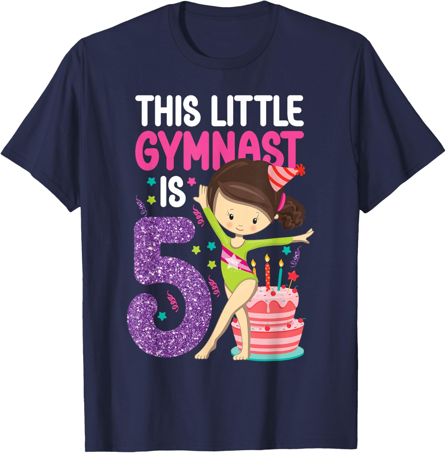 Gymnastics 5th Birthday This Little Gymnast Is 5 T-Shirt - T-Shirt | Navy