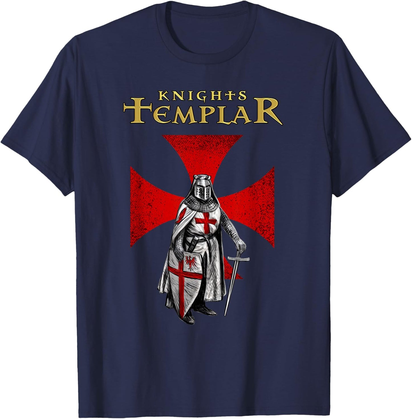 A Warrior of Christ Knights Templar Distressed Cross T-Shirt - T-Shirt | Navy