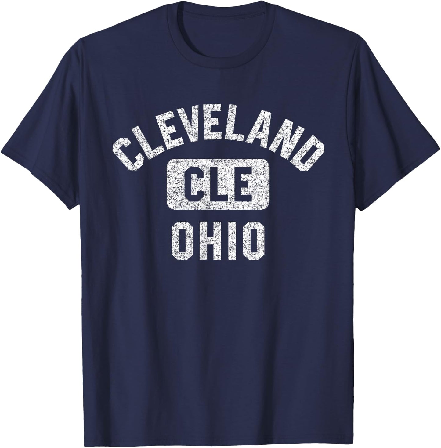 Cleveland Ohio CLE Gym Style Distressed White Print T-Shirt - T-Shirt | Navy